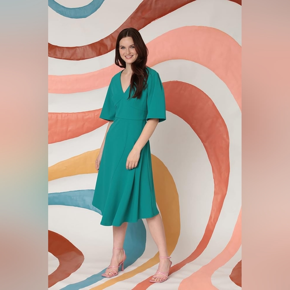 Donna Morgan Midi Wrap Style Day Dress - Picture 4 of 8
